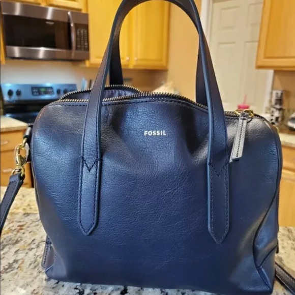 Fossil Sydney Satchel Midnight Navy Blue Leather X-body - Picture 7 of 7